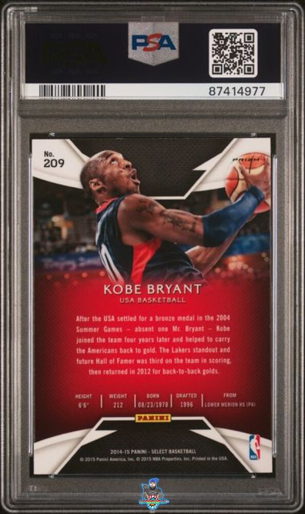 Back of 2014 Panini Select Courtside Silver Prizm Kobe Bryant #209