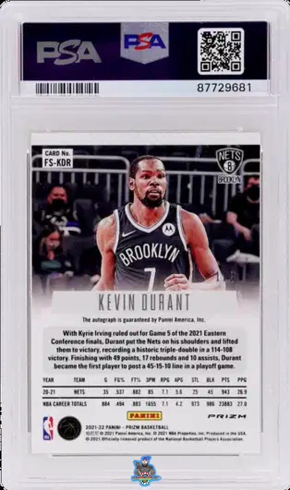 Back of 2021 Panini Prizm Flashback Signature Premium Set Gold Prizm Kevin Durant #1 /3