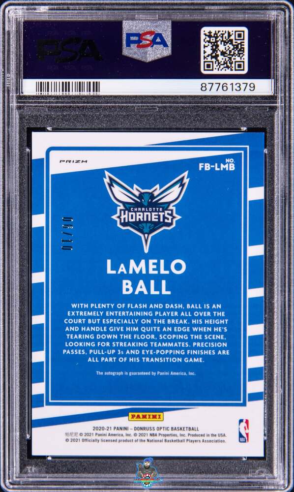 Back of 2020 Donruss Optic Fast Break Signature Gold Lamelo Ball #53 /10