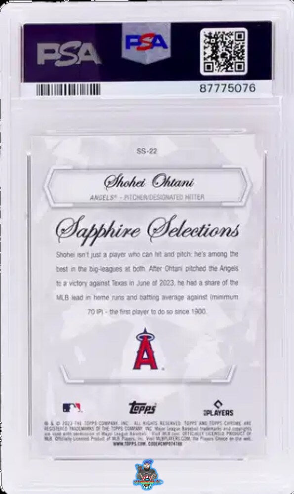 Back of 2023 Topps Chrome Update Sapphire Sapphire Selections Orange Refractor Shohei Ohtani #SS22 /25