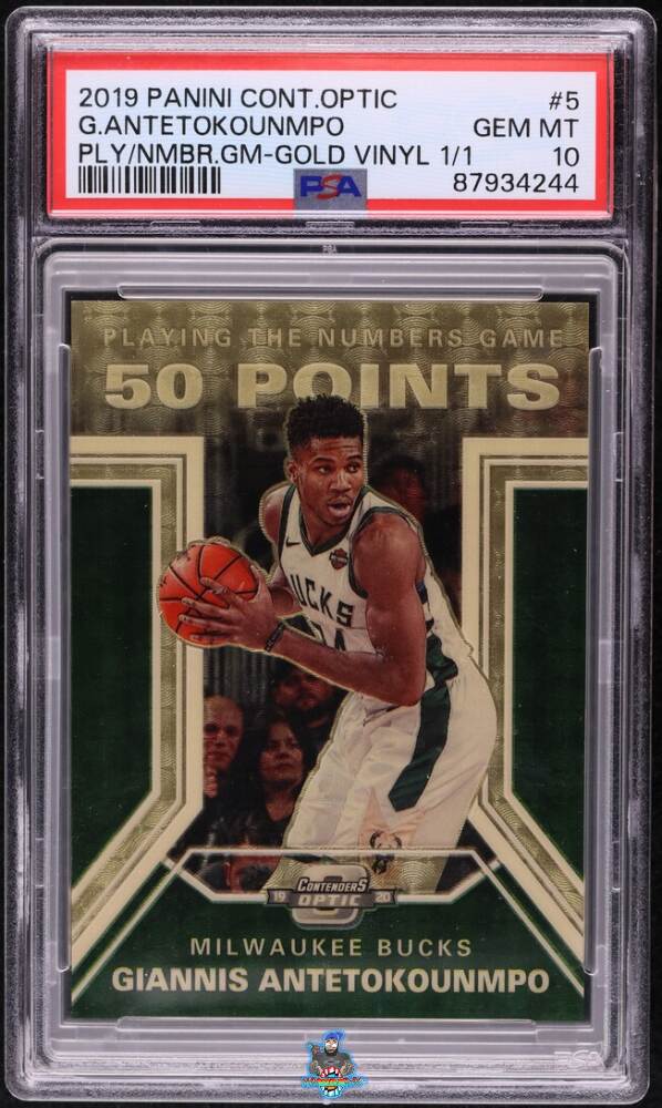 2019 Panini Contenders Optic Playing the Numbers Game Gold Vinyl 1/1 Giannis Antetokounmpo #5
