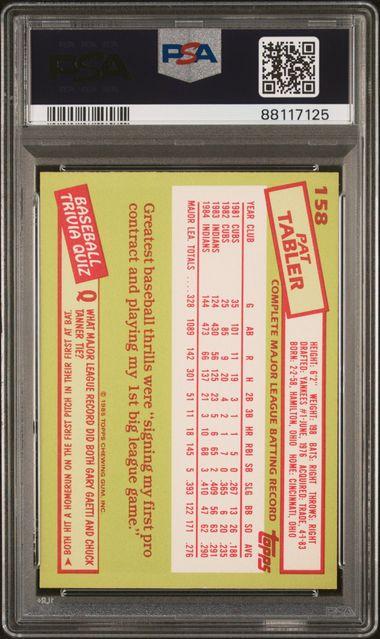 Back of 1985 Topps Tiffany Pat Tabler #158 /5000