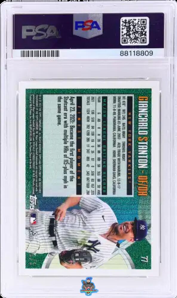 Back of 2022 Finest Flashbacks Superfractor Giancarlo Stanton #77 /1