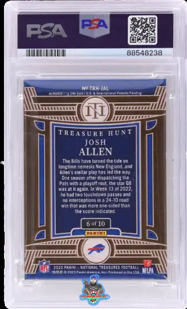 Back of 2022 National Treasures Treasure Hunt Gold Josh Allen #1 /10