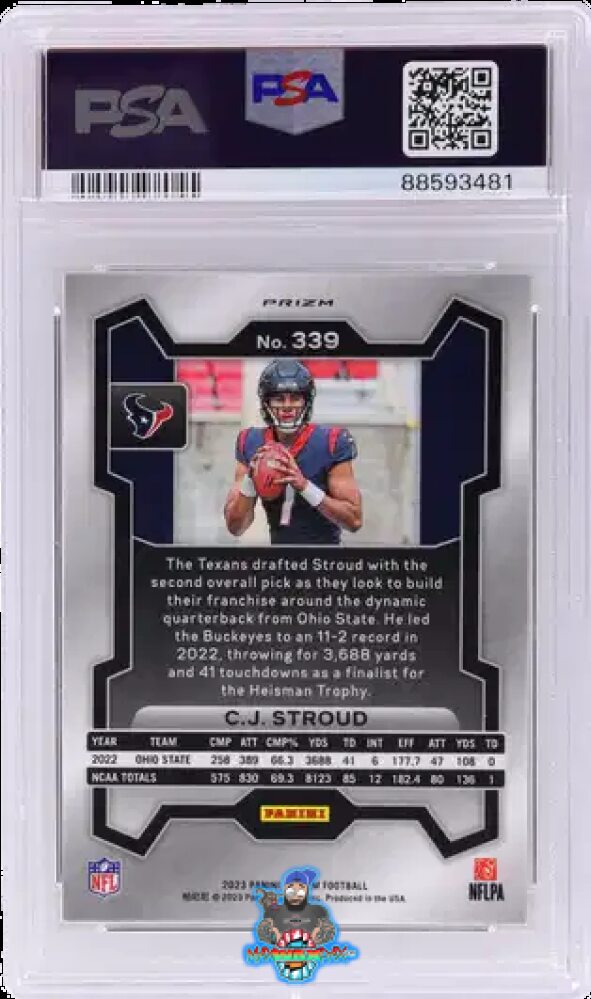 Back of 2023 Panini Prizm Silver Prizm CJ Stroud #339