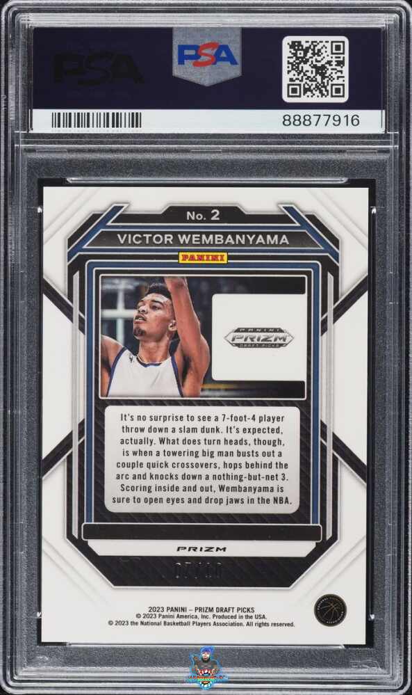 Back of 2023 Panini Prizm Draft Picks Gold Prizm Victor Wembanyama #2 /10