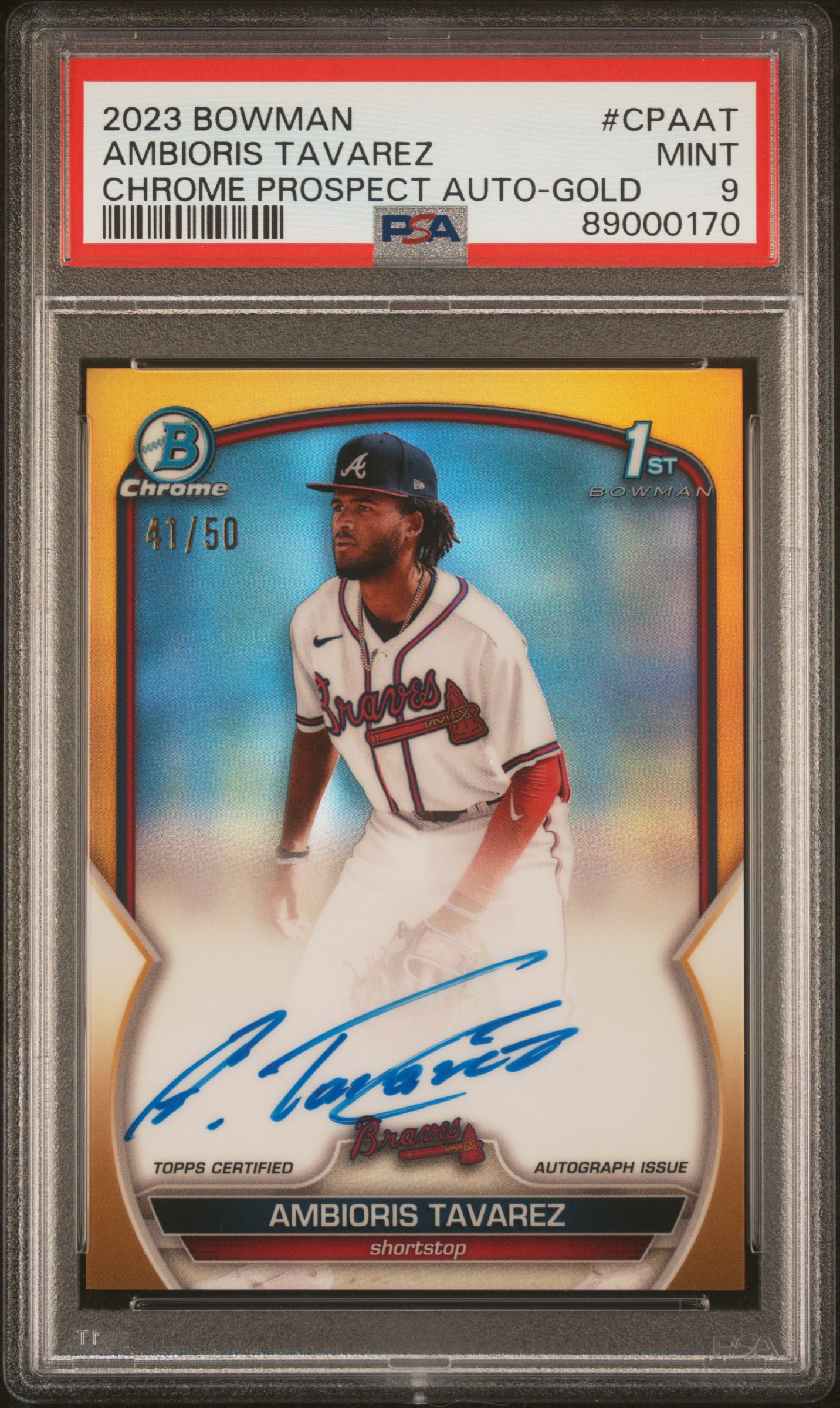 2023 Bowman Chrome Prospect Autograph Gold Refractor Ambioris Tavarez #CPAAT /50