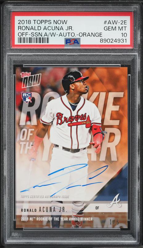 2018 Topps Now Off-Season Award Winner Orange Ronald Acuna Jr. ROOKIE AUTO 1/5 #AW-2E PSA 10