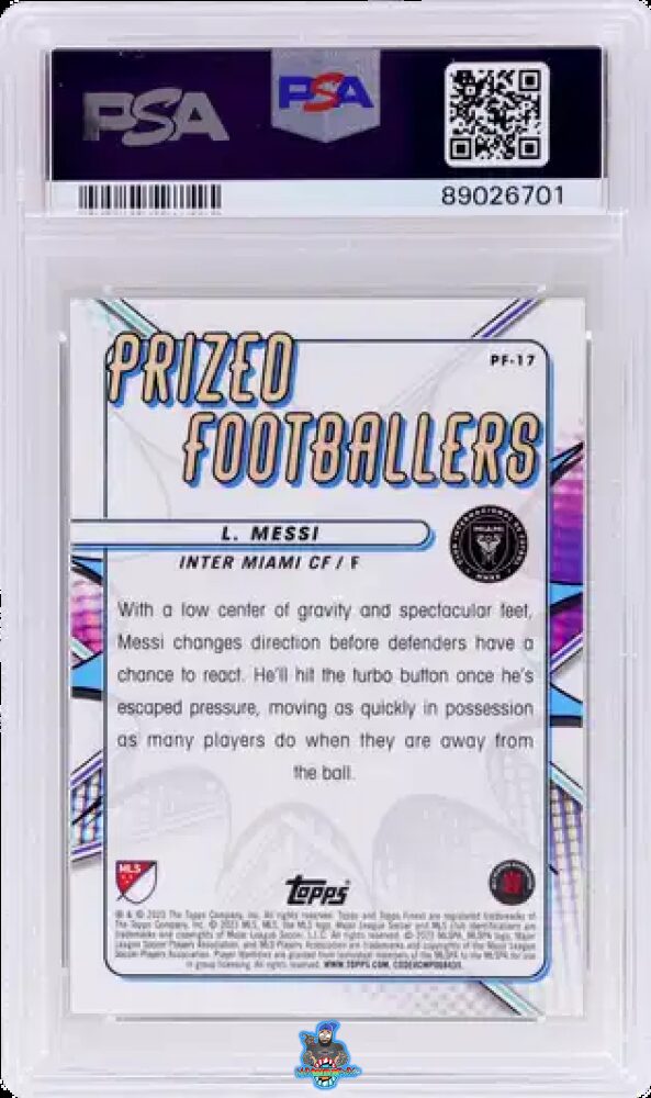 Back of 2023 Finest MLS Prized Footballers Gold Lionel Messi #PF17 /50