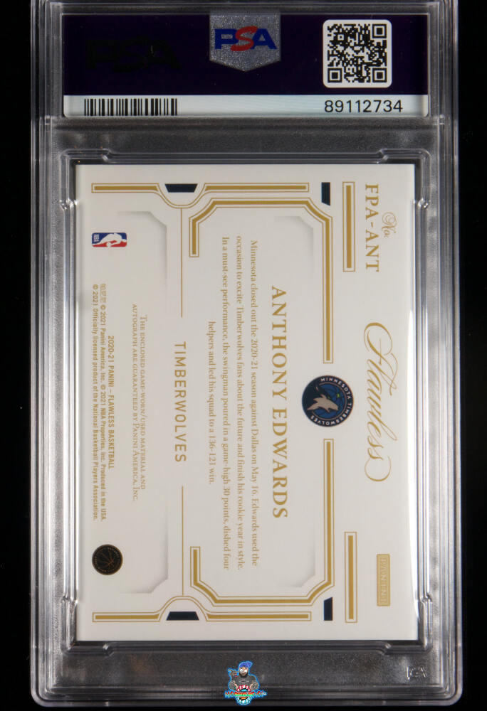Back of 2020 Panini Flawless Patch Autograph Anthony Edwards #1 /25