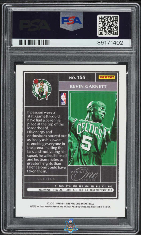 Back of 2020 Panini One and One Gold Kevin Garnett #155 /10