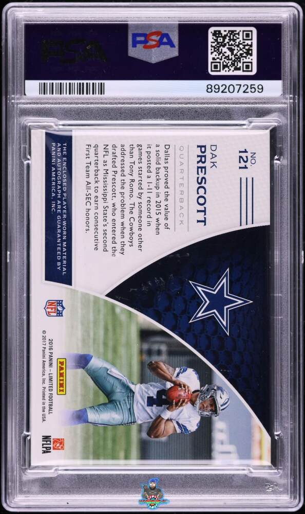 Back of 2016 Panini Limited Dak Prescott #121 /299