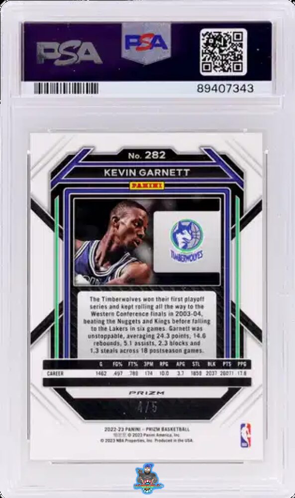 Back of 2022 Panini Prizm Black Gold Prizm Kevin Garnett #282 /5