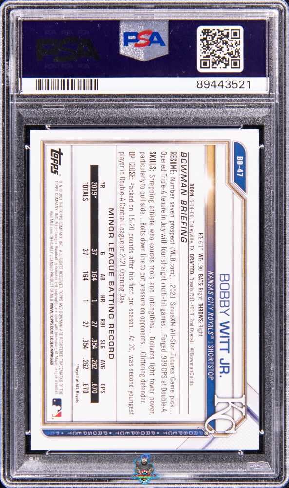 Back of 2023 Topps Archives Signature Series 2021 Bowman Draft Bobby Witt Jr. #BD47