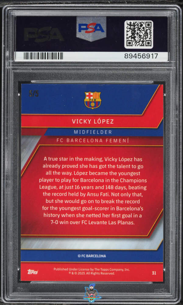 Back of 2022 Topps Chrome Fc Barcelona Mes Que Un Club Red X-Fractor Vicky Lopez #31