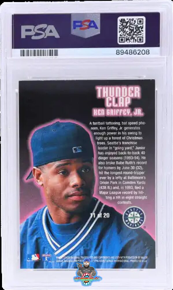 Back of 1996 Ultra Thunderclap Gold Medallion Ken Griffey Jr. #11