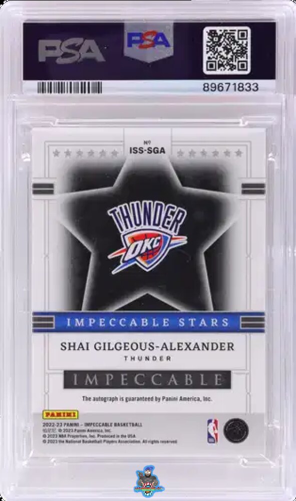 Back of 2022 Panini Impeccable Impeccable Stars Signature Holo Gold Shai Gilgeous-Alexander #23 /10