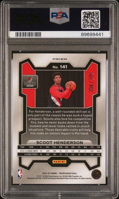 Back of 2023 Panini Prizm Scoot Henderson Red Prizm