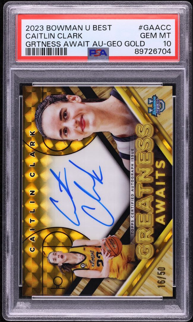 2023 Bowman University Best Greatness Awaits Autograph Gold Geometric Caitlin Clark #GAA-CC /50
