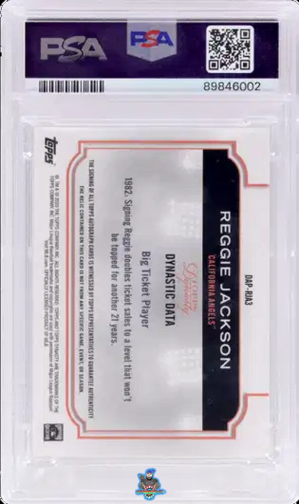 Back of 2020 Topps Dynasty Autograph Patch Gold Reggie Jackson #DAPRJA3 /1