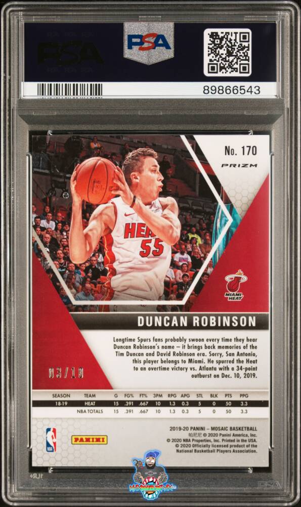 Back of 2019 Panini Mosaic Green Swirl Mosaic Prizm Duncan Robinson #170 /10
