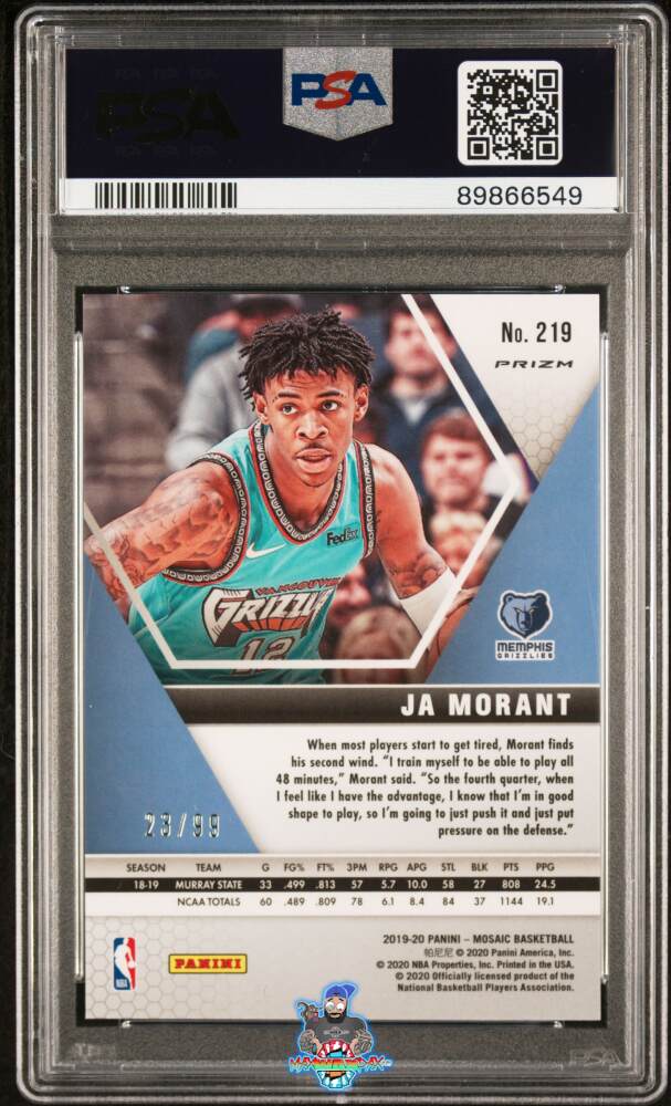 Back of 2019 Panini Mosaic Blue Mosaic Ja Morant #219 /99
