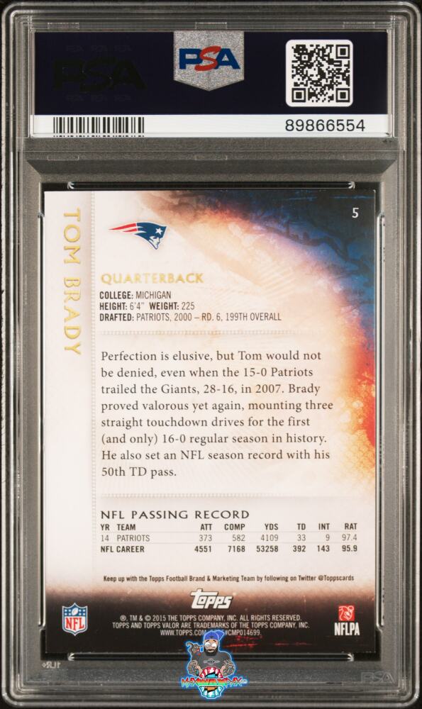 Back of 2015 Topps Valor Tom Brady #5