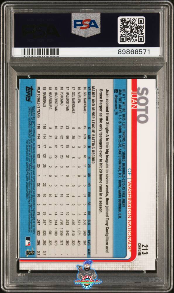 Back of 2019 Topps Chrome Sapphire Edition Juan Soto #213