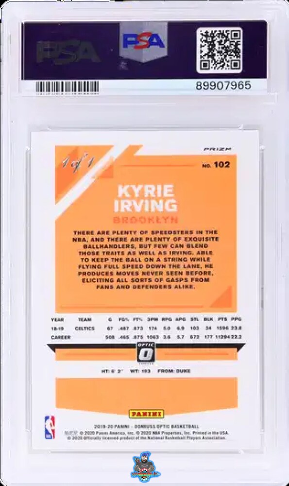 Back of 2019 Donruss Optic Choice Nebula Kyrie Irving #102 /1