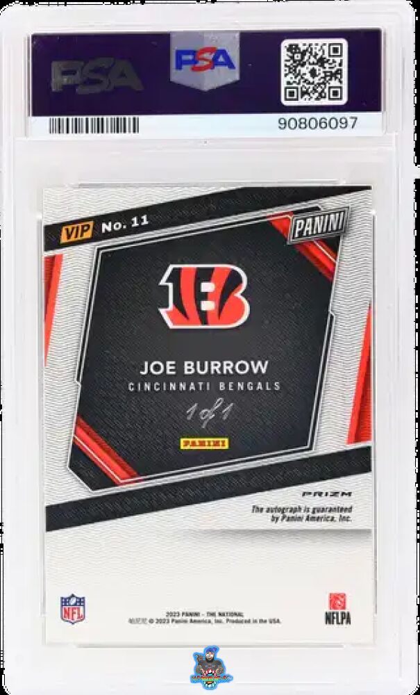 Back of 2023 Panini National VIP Gold Packs Autograph Gold Vinyl Joe Burrow #11 /1