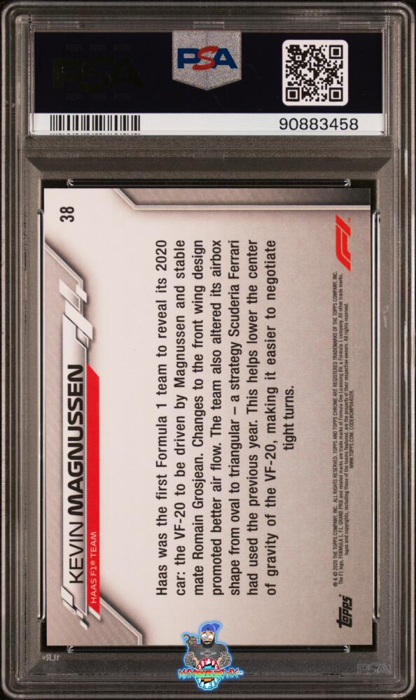 Back of 2020 Topps Chrome Formula 1 70th Anniversary Gold Refractor Kevin Magnussen #38