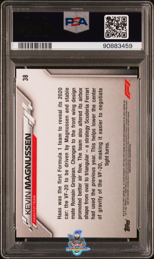 Back of 2020 Topps Chrome Formula 1 70th Anniversary Gold Refractor Kevin Magnussen #38