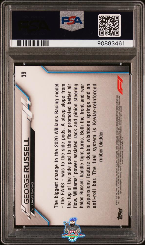 Back of 2020 Topps Chrome Formula 1 70th Anniversary Gold Refractor George Russell #39