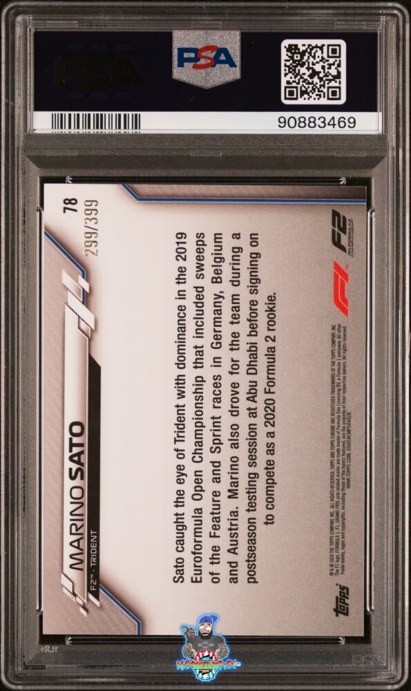 Back of 2020 Topps Chrome Formula 1 Purple Refractor Marino Sato #78 /399