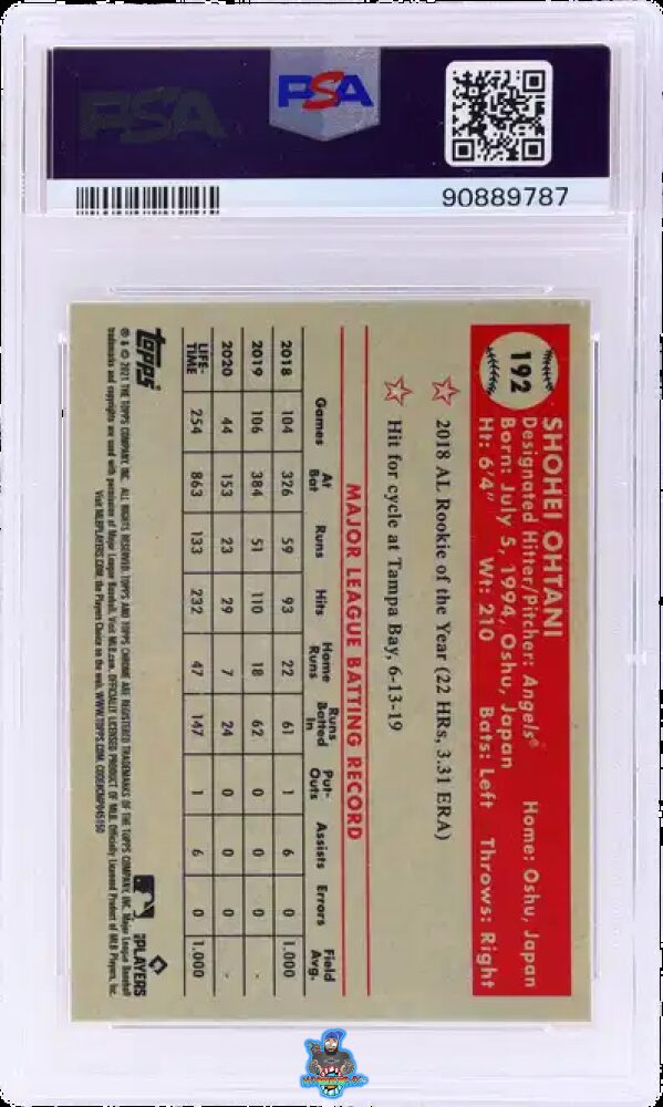 Back of 2024 Topps Archives Signature Series '21 Topps Chrome Platinum Shohei Ohtani #192 /1