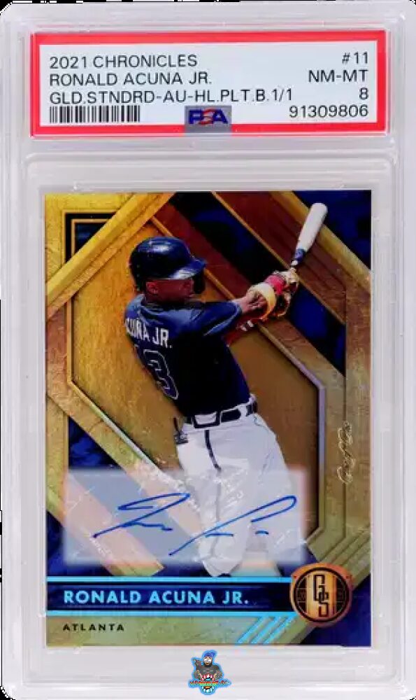 2021 Panini Chronicles Gold Standard Autograph Holo Platinum Blue Ronald Acuna Jr. #11 /1