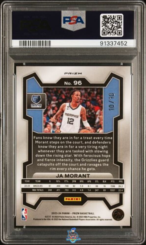Back of 2023 Panini Prizm Gold Prizm Ja Morant #96 /10