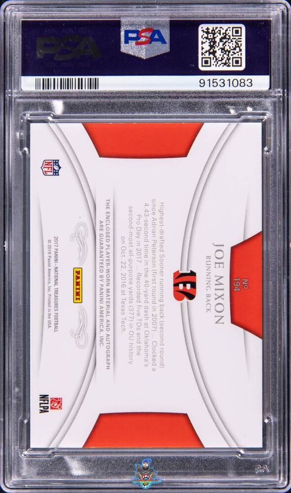Back of 2017 Panini National Treasures Pat.Au-Plt.Nfl Shield 1/1 Joe Mixon #194