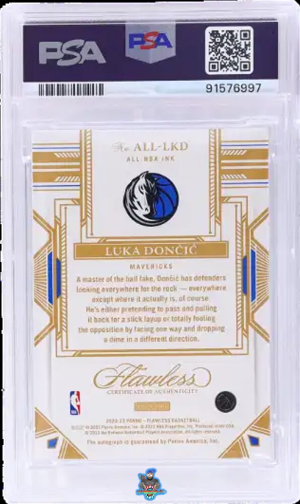 Back of 2022 Panini Flawless All-Nba Ink Blue Luka Doncic #1 /8
