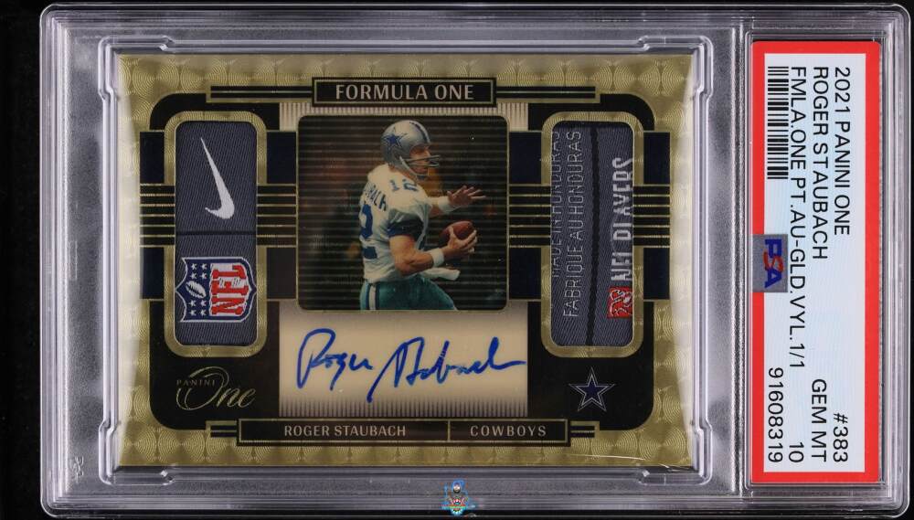 2021 Panini One Formula One Autograph Gold Vinyl Roger Staubach #383 /1
