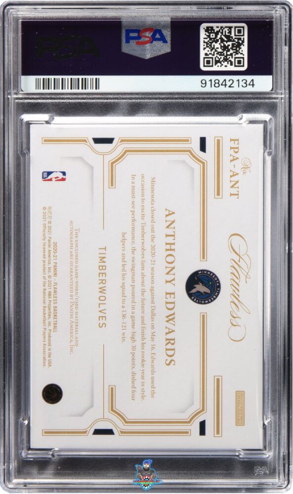 Back of 2020 Panini Flawless Patch Autograph Anthony Edwards #1 /25