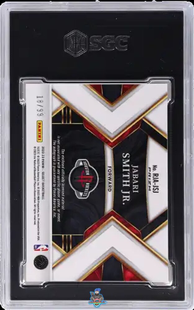 Back of 2022 Panini Select Rookie Jersey Auto. Purple Prizm Jabari Smith Jr. #RJA-JSJ
