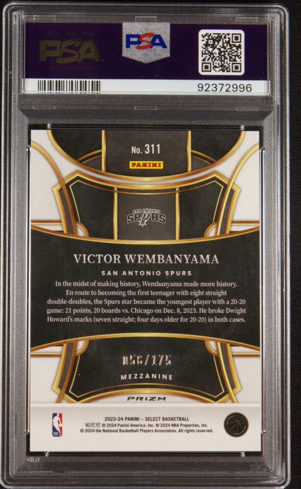 Back of 2023 Select Prizms Purple Flash Victor Wembanyama #311 /175