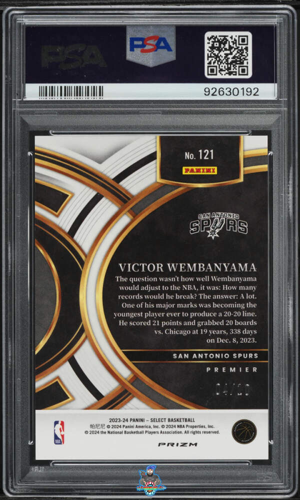 Back of 2023 Select Gold Disco Victor Wembanyama #121 /10