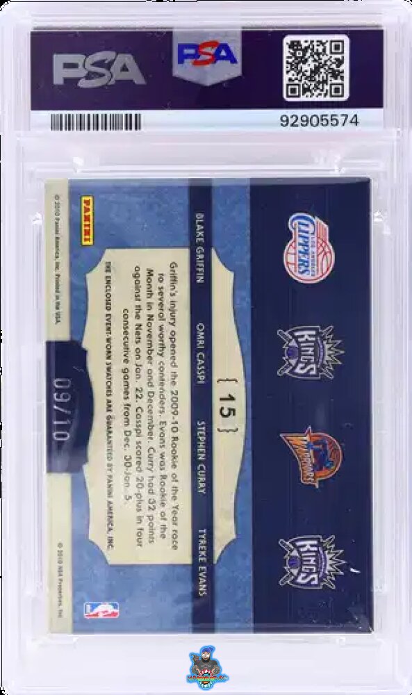 Back of 2009 Panini Timeless Treasures NBA Apprentice Quad Materials Prime Blake Griffin/Omri Casspi/Stephen Curry/Tyreke Evans #15 /10