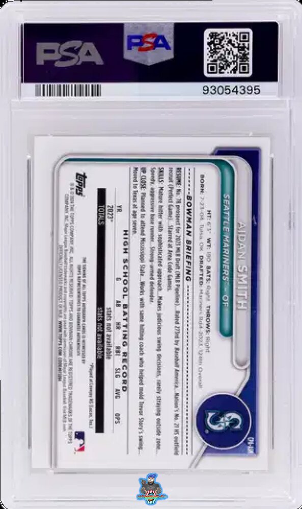 Back of 2024 Bowman Chrome Prospect Autograph Gold Aidan Smith #CPAASM /50