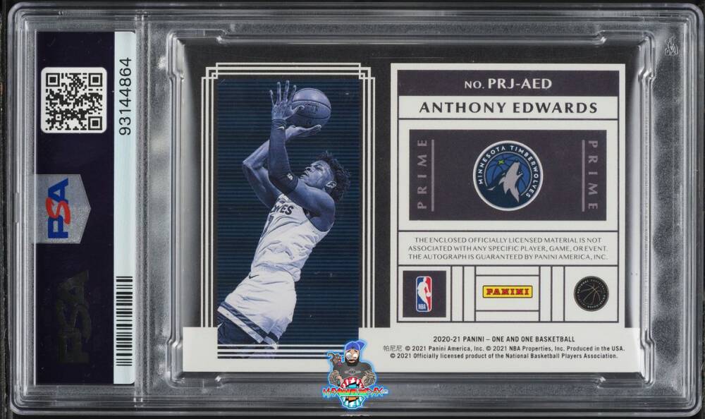 Back of 2020 Panini One and One Rookie Jersey Autograph Prime Gold Anthony Edwards #6 /10