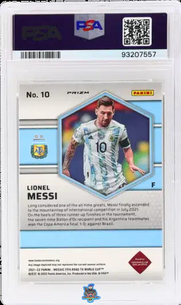 Back of 2021 Panini Mosaic Fifa Road To World Cup Reactive Gold Lionel Messi #10