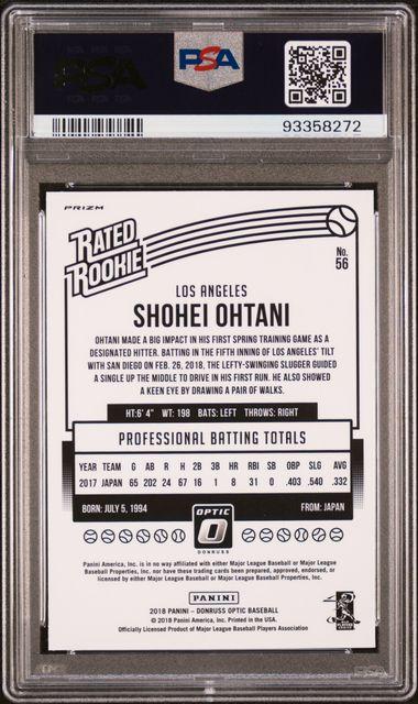 Back of 2018 Donruss Optic Shohei Ohtani Rated Rookie Red Yellow