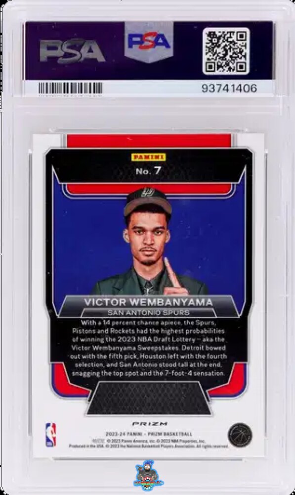 Back of 2023 Panini Prizm Luck of the Lottery Silver Prizm Victor Wembanyama #7